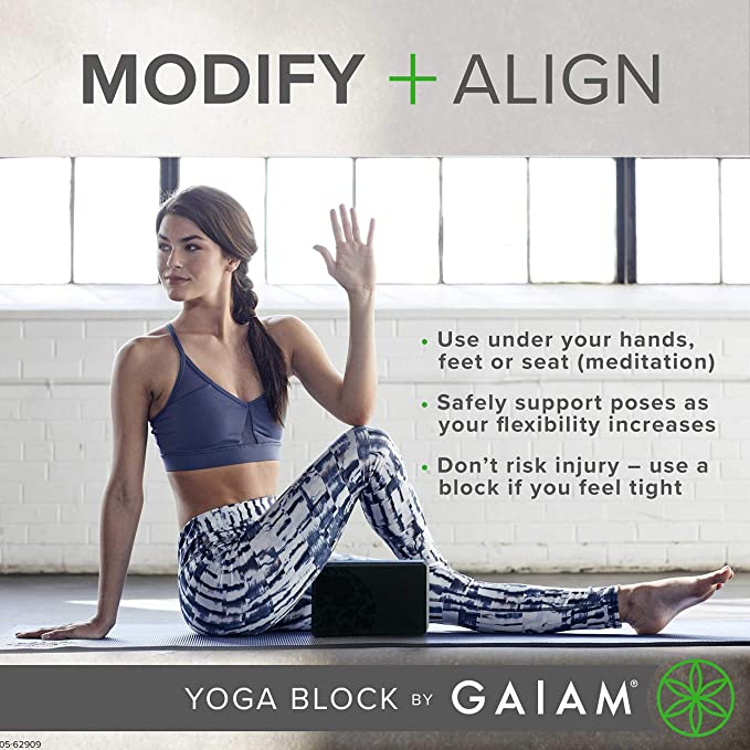 Gaiam Yoga Block - Supportive Latex-Free EVA Foam Soft Non-Slip Surface for  Yoga, Pilates, Meditation (Black)